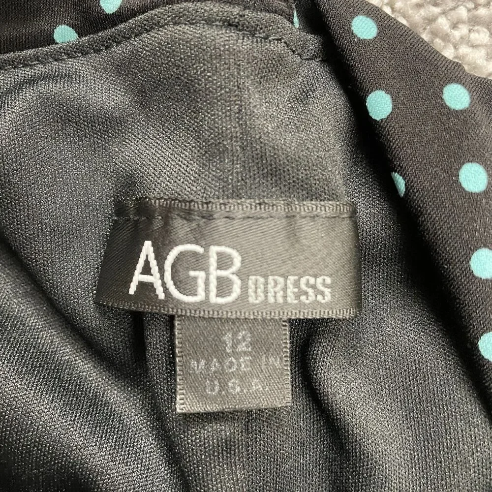 AGB Dress Womens 12 Black Polka Polyester Short Halter Backless Stretch A Line